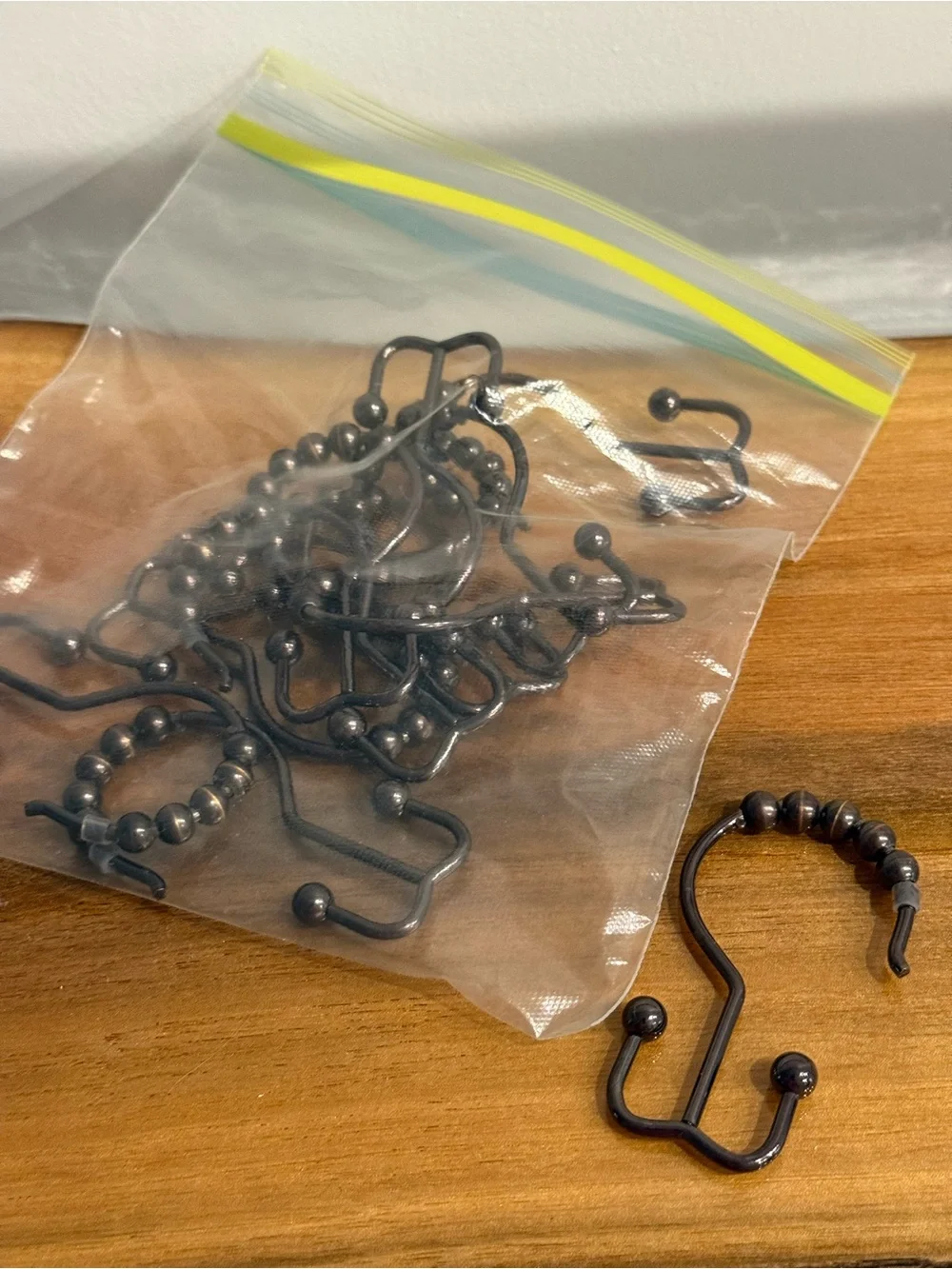 Black Metal Beaded Shower Curtain Hook - Set of 1
